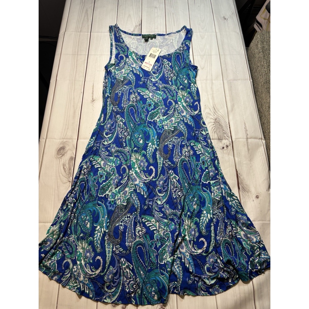 NWT Ralph Lauren Women’s Blue Sleeveless Midi Dress Paisley Print Small - Picture 2 of 6